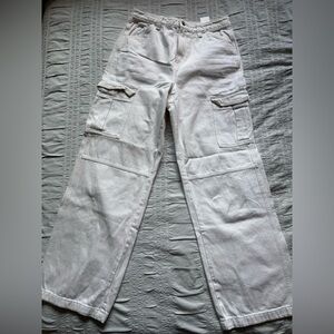H&M High Rise White Wide Leg Cargo Pants